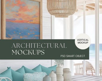 Beachfront Wall Art Frame Mockup, Coastal Home Decor (PSD)