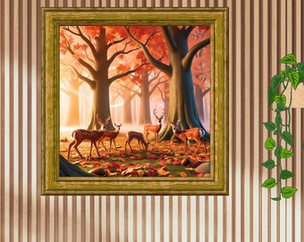 Autumn Home Deco | Printable Wall Art | Digital Download | Forest Art Print | Deer Painting | Fall