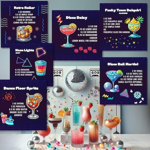 Biglietti per cocktail da discoteca / 28 ricette groovy / Stampe digitali / Download immediato