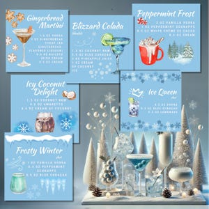 Biglietti per cocktail invernali / 28 ricette per feste nel paese delle meraviglie innevate / Stampe digitali / Download immediato