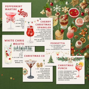 Biglietti per cocktail per feste di Natale / 32 ricette festive / Stampe digitali / Download immediato