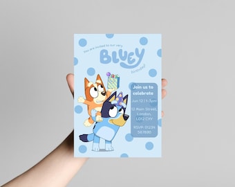 Blue Dog Cartoon Birthday Invitation | Bluey Inspired Canva Editable Invite | Kids Birthday Party | Instant Download