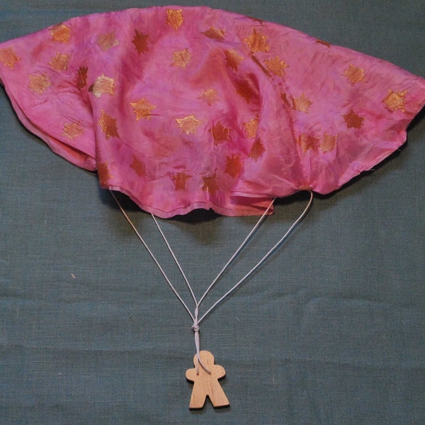 Pink Star Silk and Wood Parachute