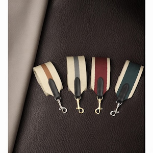 2.2 inch striped Color Canvas Leather Bag Strap｜Customized Length｜High Quality Straps｜Crossbody Shoulder Handbag Strap｜Replacement Handle