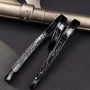 3.0 cm Geldbörse Strapse Gürtel | Schwarze Krokoprägung Leder Crossbody Taschengurt | Schulter Handtasche Kette | Hochwertiger Ersatzgriff