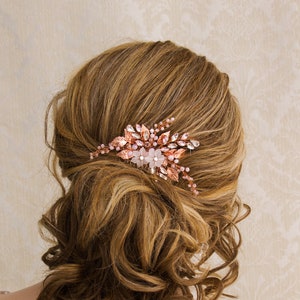 Rose Gold Bridal Comb, Pearl Wedding Hair Comb, Floral Bridal Hair Comb, Bridal Accessory, Bridal Back Piece, Wedding Back Comb