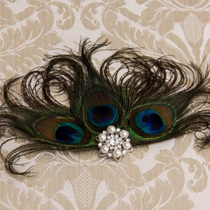 Great Gatsby Headpiece Peacock Feather Fascinator Peacock Hair Clip 1920s Head Piece Bridal Hairpiece Headpiece Wedding Fascinator