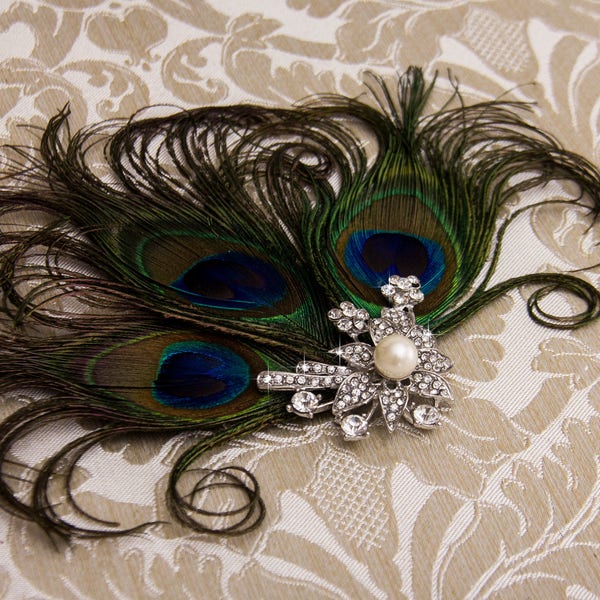 Peacock Feather Fascinator Peacock Hair Clip 1920s Head Piece Bridesmaid Bridal Hairpiece Headpiece Great Gatsby Wedding Fascinator