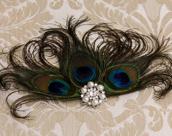 Great Gatsby Headpiece Peacock Feather Fascinator Peacock Hair Clip 1920s Head Piece Bridal Hairpiece Headpiece Wedding Fascinator