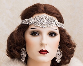 Great Gatsby Headband, Art Deco Headband, Art Deco Hair Accessory, Flapper Headpiece, Art Deco Earrings