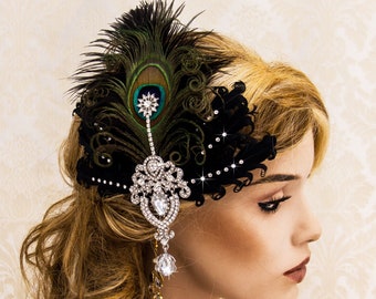 Black and Silver Wedding Feather Facsinator Great Gatsby Headpiece