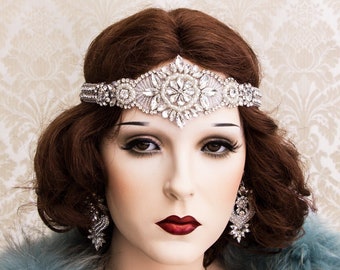 Silver Art Deco Headband, Gatsby Headband, Art Deco Hair Accessory, Flapper Headpiece, Great Gatsby Earrings Bracelet