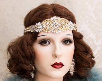 Gold Art Deco Headband, Gatsby Headband, Art Deco Hair Accessory, Flapper Headpiece, Crystal Rhinestone Headband