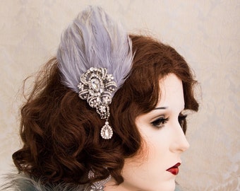 Art Deco Feather Great Gatsby Headpiece, 1920s Roaring Flapper Headbands, Rhinestone Crystal Headband, Vintage Feather Hair Accessories