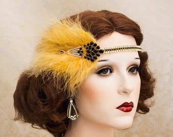 Great Gatsby Rhinestone Headpiece, Gold Rhinestone Art Deco Headband, 1920's Accessories, Gold and Black Headpiece, New Year Accessories