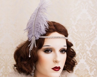 1920s Great Gatsby Headpiece 20s Soiree Flapper Headband Ostrich Feather Headband Gatsby Flapper Headpiece