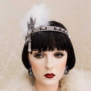 Art Deco Feather Headband: Rhinestone Gatsby Flapper Headpiece