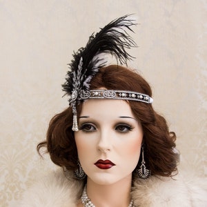 Great Gatsby Headband With Ostrich Feathers, Art Deco Headband, New ...