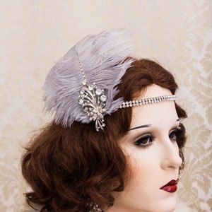 Great Gatsby Headband Feather Headpiece 1920s Roaring Flapper Headbands Rhinestone Crystal Headband Vintage Feather Hair Accessory Art Deco