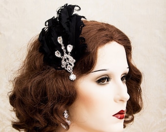 Feather Hairclip Rhinestone Headpiece Flapper Accessories Art Deco Jewelry Roaring 1920s