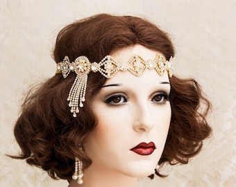 Great Gatsby Headband, Gold Rhinestone headband, Flapper Headpiece, Art Deco Headpiece, Roaring 1920s Jewelry