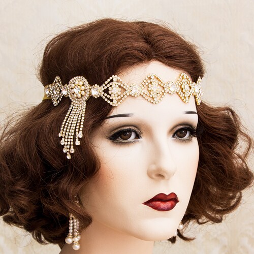 Gold Flapper Headband Great Gatsby Headband Art Deco Headband Etsy