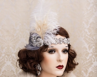 Feather Flapper Headpiece Great Gatsby Headband At Deco Accessories Roaring 1920's Wedding Jewelry