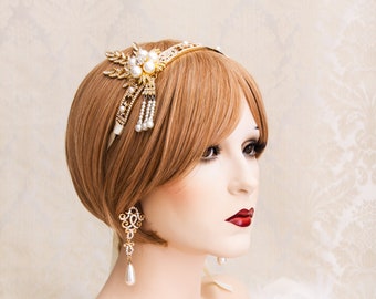 Great Gatsby Headband Gold Art Deco Headband Daisy Buchanan Costume Roaring 1920's Jewelry Headpiece