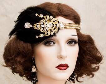 Gold Art Deco Headband, 1920s Roaring Flapper Headbands, Great Gatsby Headpiece, Rhinestone Headband , Gatsby Hair Accessories