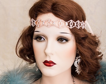 Rose Gold Flapper Headband Great Gatsby Headband Daisy Buchanan Costume Roaring 1920's headpiece