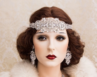 Great Gatsby Headpiece, Art Deco Headband, Art Deco Hair Accessory, Flapper Headpiece, Crystal  Headband, Gatsby Earrings Bracelet