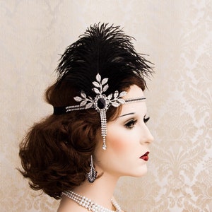 Ivory Cream Silver Feather Headdress Headband 1920s Flapper Great Gatsby Vtg 330 