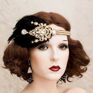 Gold Art Deco Stirnband, 1920er Jahre Roaring Flapper Stirnbänder, Great Gatsby Kopfschmuck, Strass Stirnband, Gatsby Haarschmuck