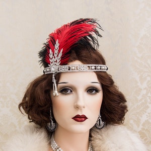 Great Gatsby Headband with Ostrich Feathers, Art Deco Headband, New Year&#39;s Eve party Daisy Costume Headpiece