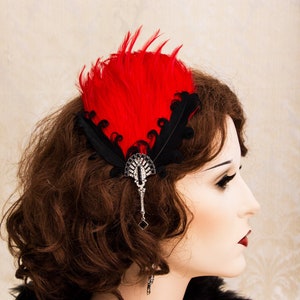 1920er Jahre Haarreif, Great Gatsby Kopfschmuck, roter Feder Fascinator
