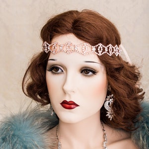 Rose Gold Flapper Headband Great Gatsby Headband Daisy Buchanan Costume Roaring 1920&#39;s headpiece
