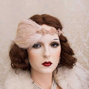 Blush Great Gatsby Headpiece, Rose Gold Art Deco Headband, Roaring 1920's Accessories Jewelry, New Year's Party Earrings ROSE GOLD HEADBAND
