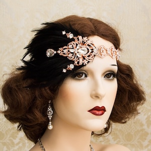 Stilvolles 1920er Jahre Haarband, Rosegold Great Gatsby Kopfschmuck, Art Deco Hochzeitsschmuck und Accessoires
