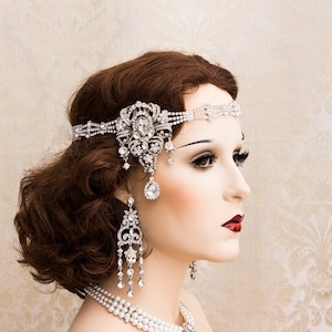 Silver Rhinestone Headband, Great Gatsby Headband, Art Deco Jewelry, Gatsby Earrings, Roaring 1920s Flapper Accessories