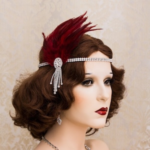 Art Deco 1920s Roaring Flapper Headbands, Feather Great Gatsby Headpiece, Rhinestone Crystal Headband, Flapper Accessories Gatsby Earrings