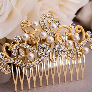 Rose Gold Rhinestone Wedding Hair Comb: Bridal Pearl Hair Piece