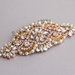 Rose Gold Rhinestone Wedding Hair Comb: Bridal Hair Piece