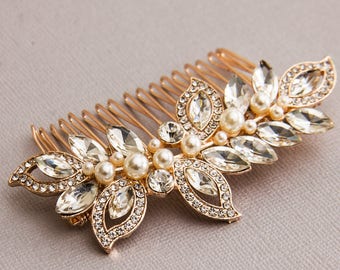 Bridal Hair Comb Rose Gold Wedding Hair Comb Bridal Hair Piece Wedding Hair Accessories Pearl Crystal Hair Comb Bridal Headpiece Floral Pins