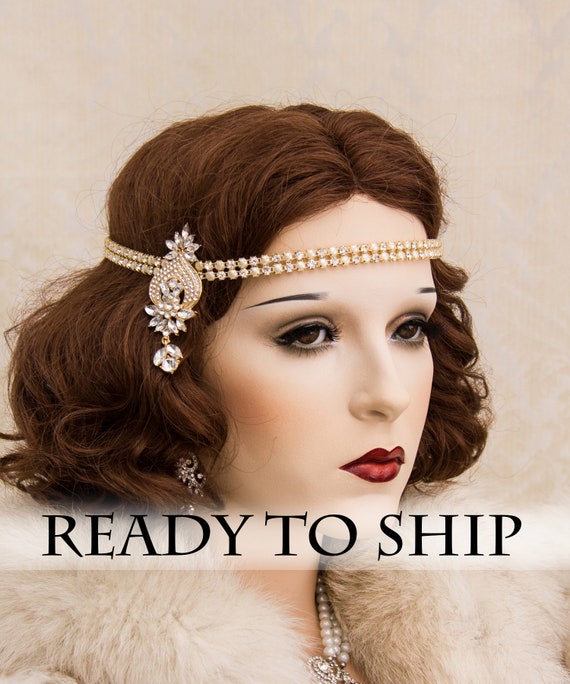 Gold Flapper Headband Great Gatsby Headband Daisy Buchanan Costume Roaring 1920 S Headpiece