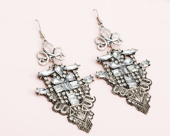 Art Deco Rhinestone Chandelier Earrings: Roaring 20s Flapper Jewelry
