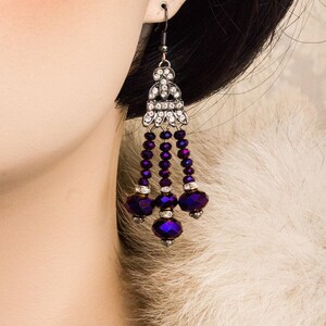 Purple Crystal Earrings, Art Deco Jewelry, Gatsby Earrings Roaring 20s Jewelry Flapper Accessories 1920s silver gold Earrings