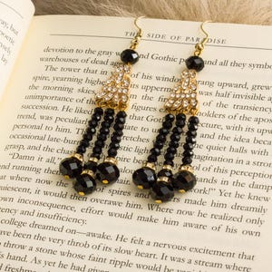 Black and gold Crystal Earrings, Art Deco Jewelry, Gatsby Earrings Roaring 20s Jewelry Flapper Accessories 1920s silver gold Earrings