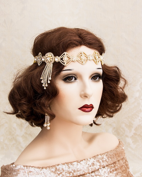 Great Gatsby Headband, Gold Rhinestone Headband, Flapper Headpiece