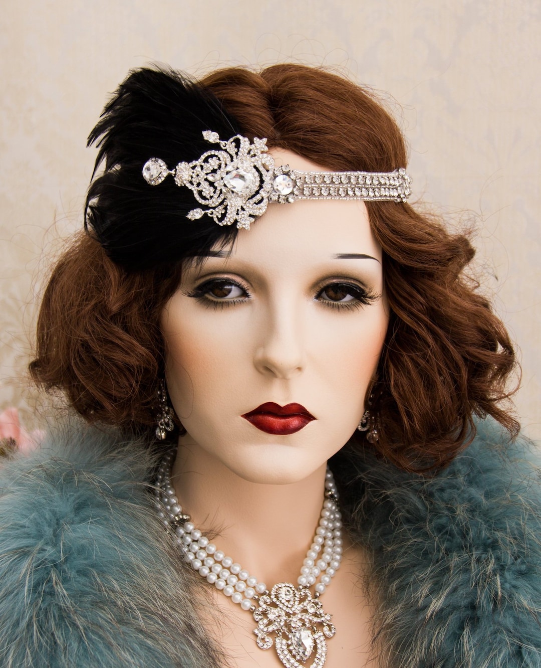 1920s Flapper Headband: Rhinestone Feather, Gatsby Wedding