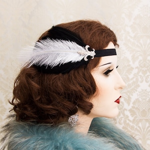 1920s Great Gatsby Headpiece 20s Soiree Flapper Headband Feather Headband Gatsby Flapper Headpiece